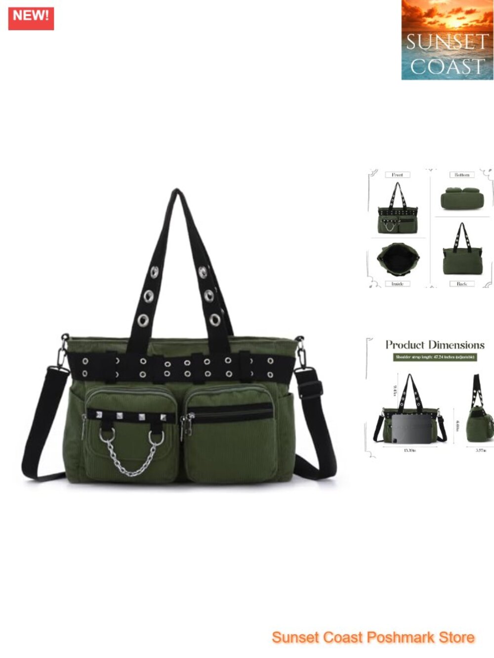 Canvas Punk Goth Messenger Tote Bag Y2K Shoulder Crossbody Women Work Travel